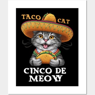 Cinco De Meow Funny Cat De mayo Fiesta  Taco Cat Posters and Art